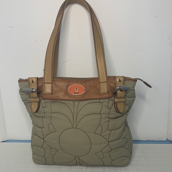 Fossil Bags Fossil Keyper Quilted Tote With Leather Trim In Olive